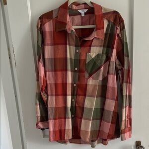 Collared Plaid Button Down Shirt Relaxed Fit Size XL